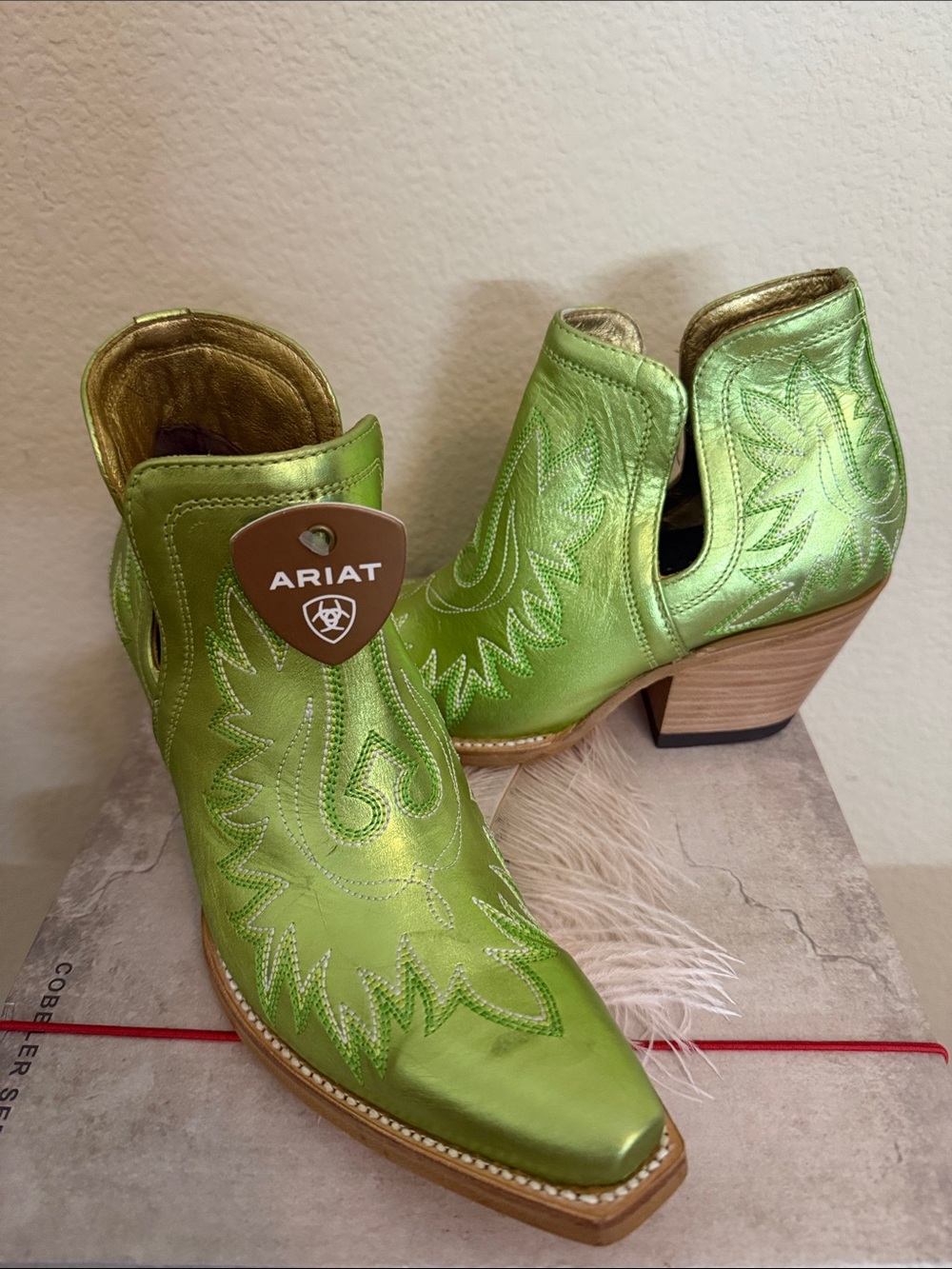 Ariat Metallic Lime Green Western Cutout Ankle Boots. NWOT